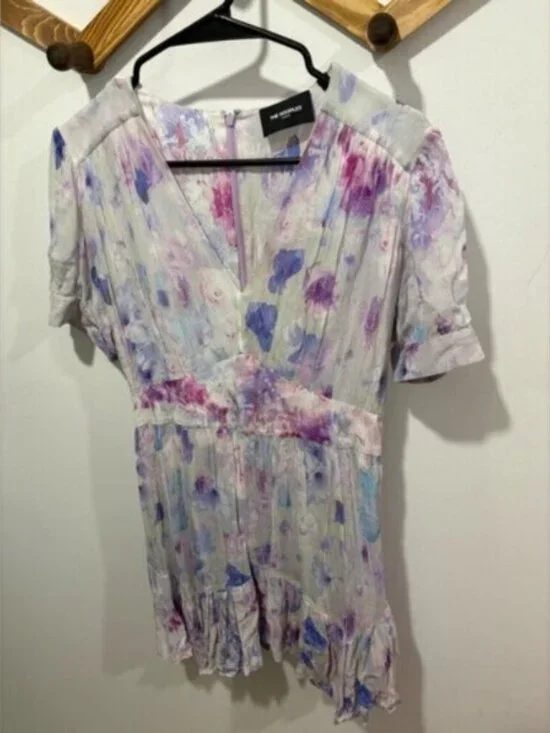 The Kooples Printed Short Dress with Frills Abstract Floral Pastel Mini Dress - Picture 4 of 12